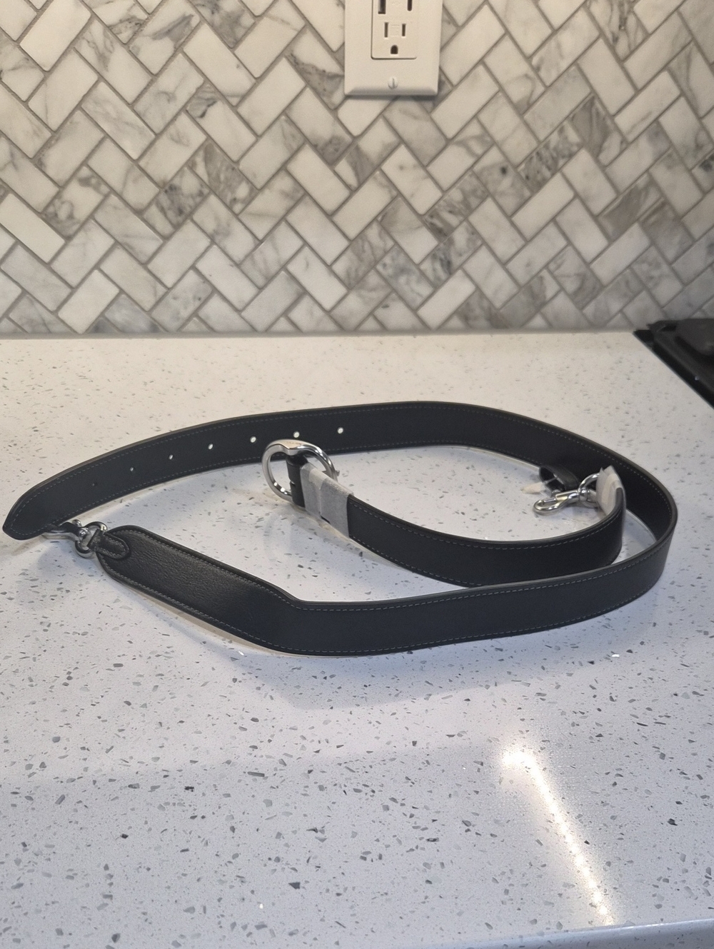 COACH BLACK adjustable Black Leather Bag Strap with Silver Hardware